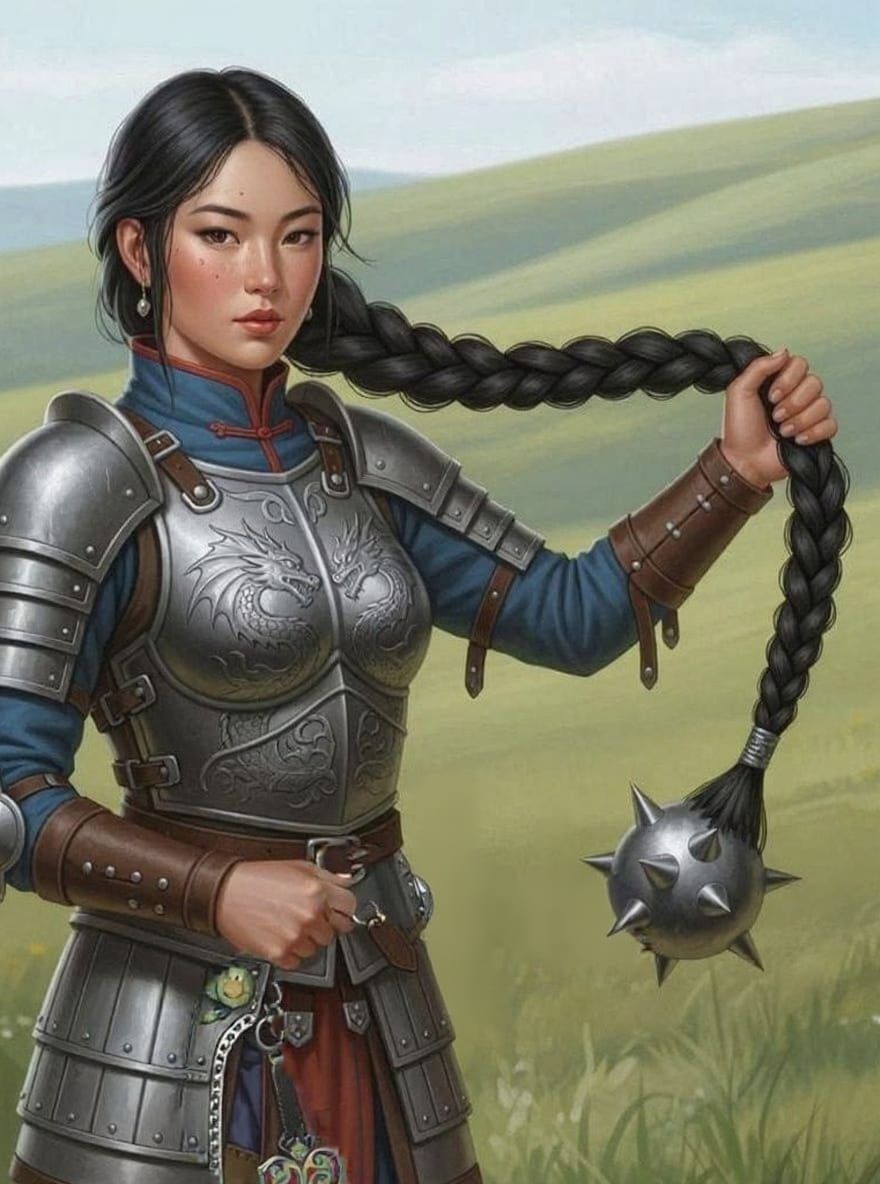 Warrior Woman With Metal Braid and Sword