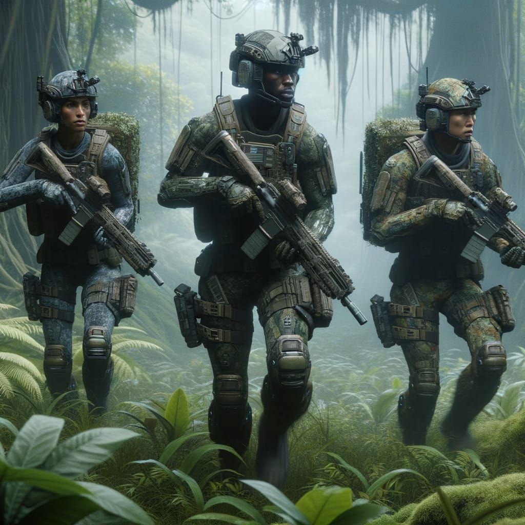 Futuristic Soldiers in Exotic Alien Jungle
