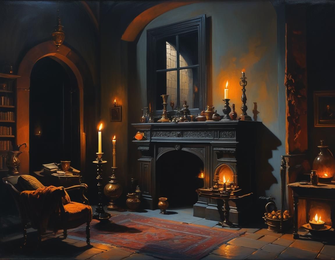 Candlelit Interior in the Style of Old Masters