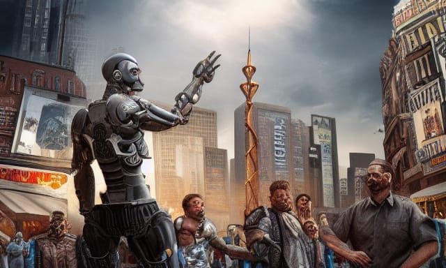 Cyborg Fair: Cinematic Hyperrealism in Matte Painting Style