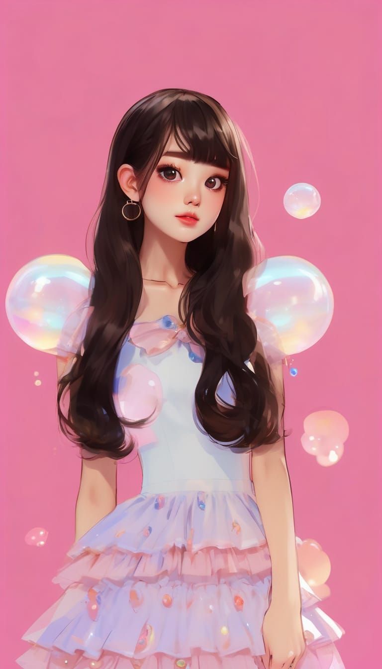 Girl With Bubbly Eyes in Silk Dress