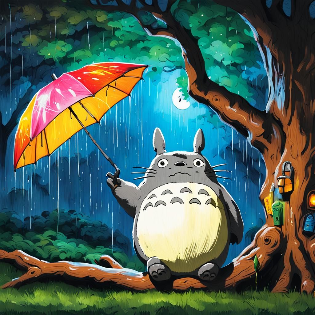 Totoro Graffiti Art Under Oak Tree