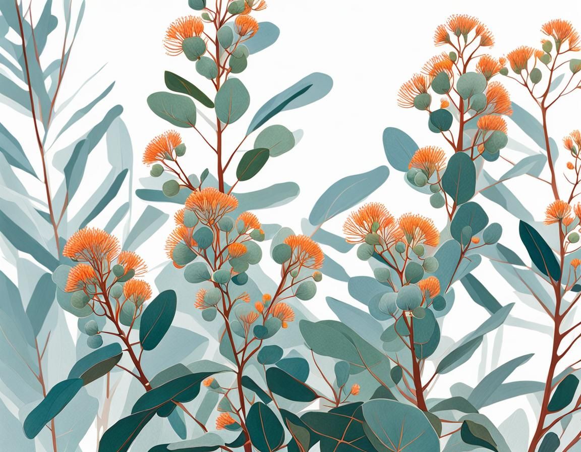 Eucalyptus flowers in close-up photography / forest landscap...