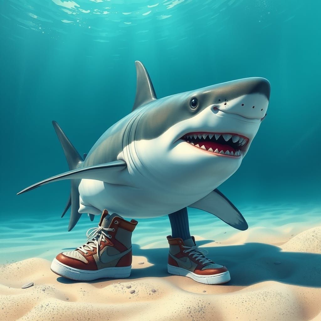 Shark with Sneakers: A Photorealistic Ocean Scene