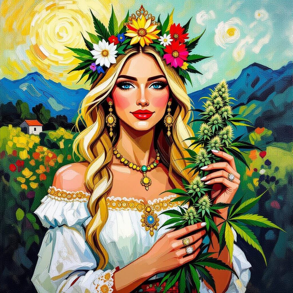 Cannabis Queen in Impasto Style