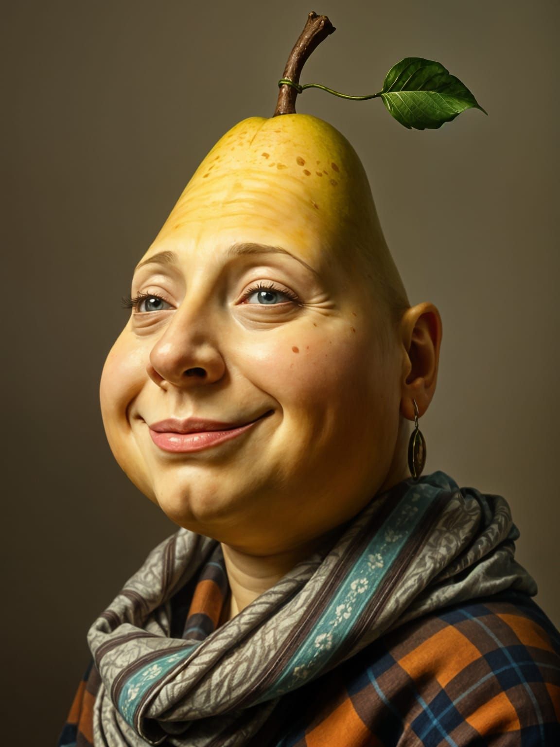 Pear Woman in Soft Smile, Inspired by Dutch Masters