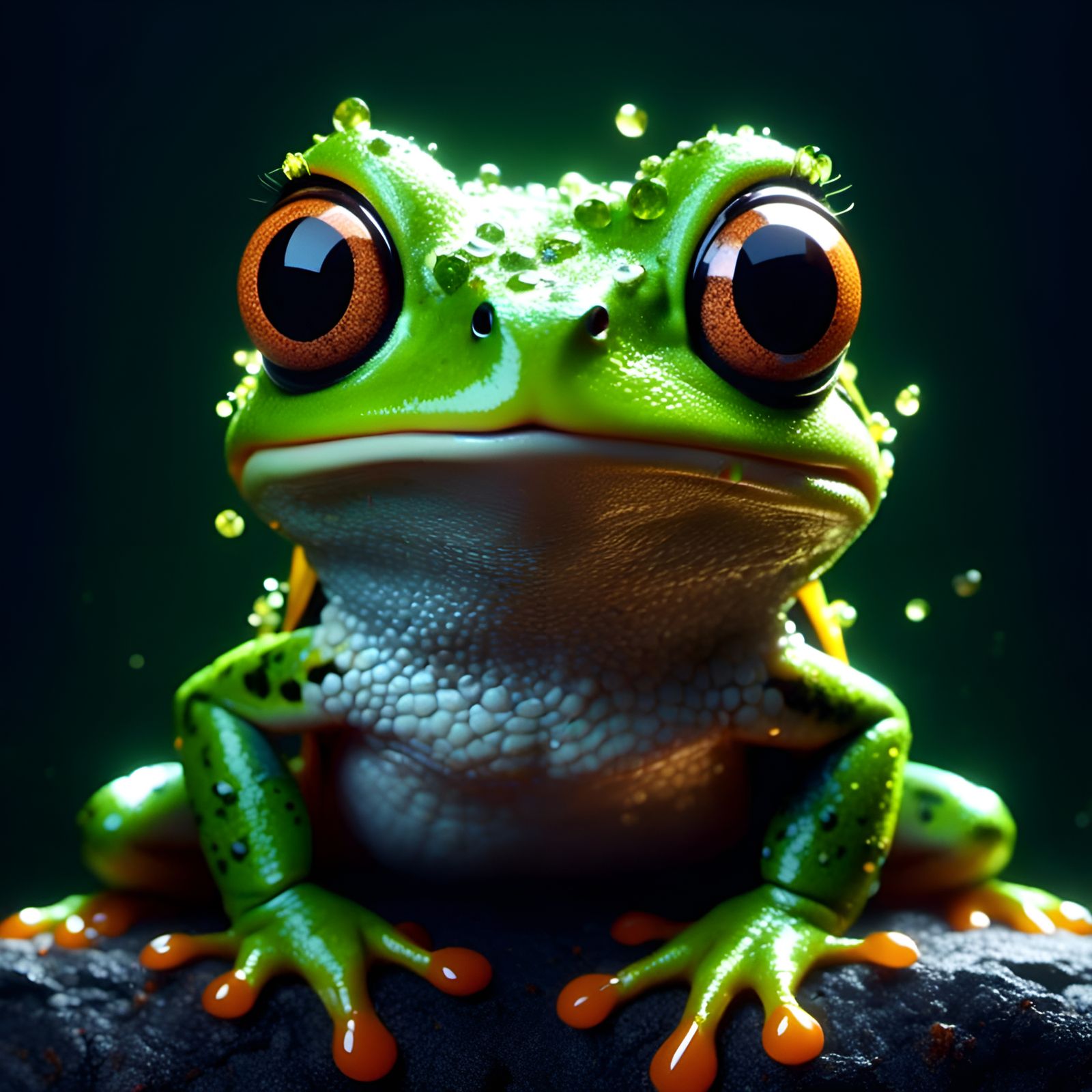 Adorable Green Frog Muppet Portrait in Animated Style