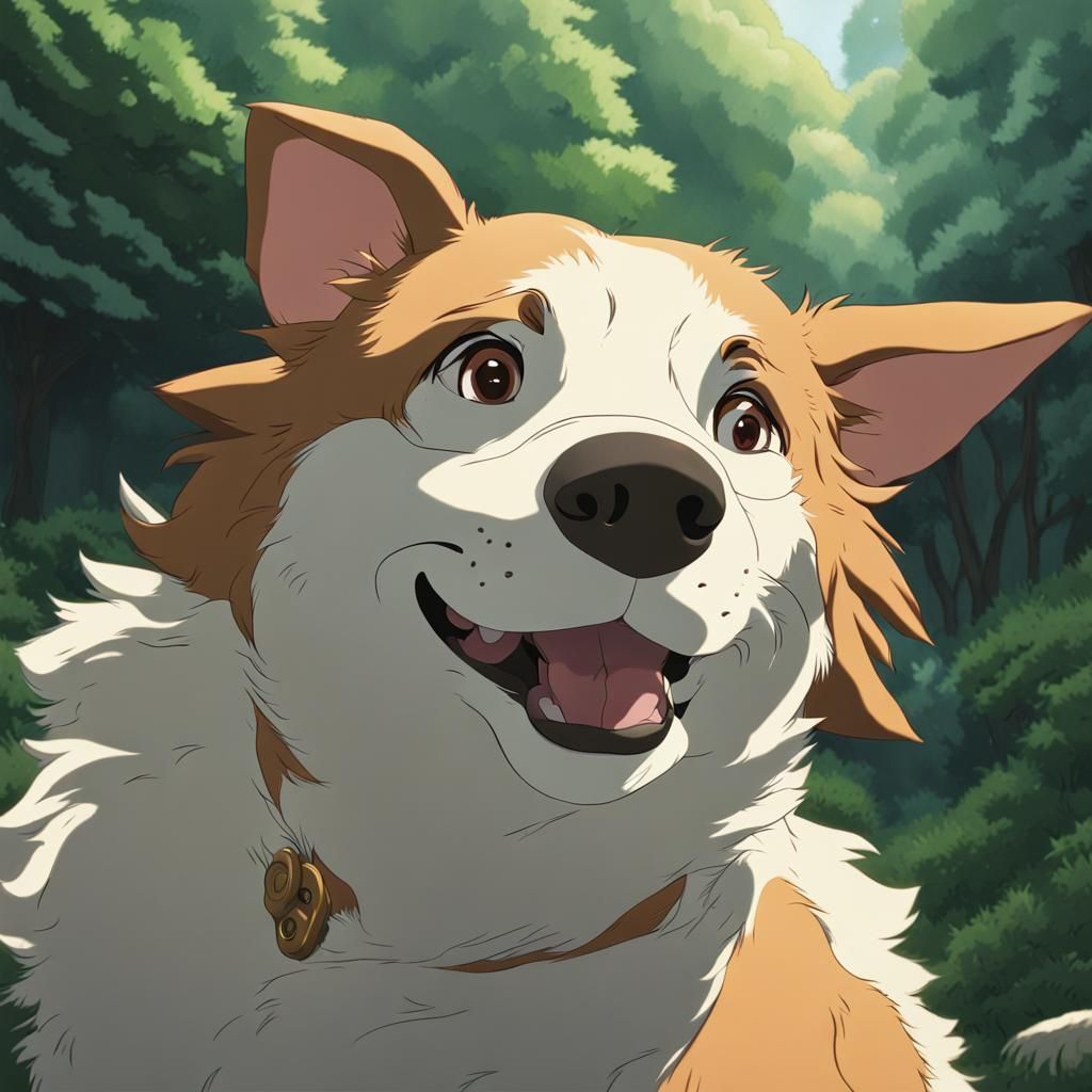 Dog Furry Headshot in Studio Ghibli Anime Style