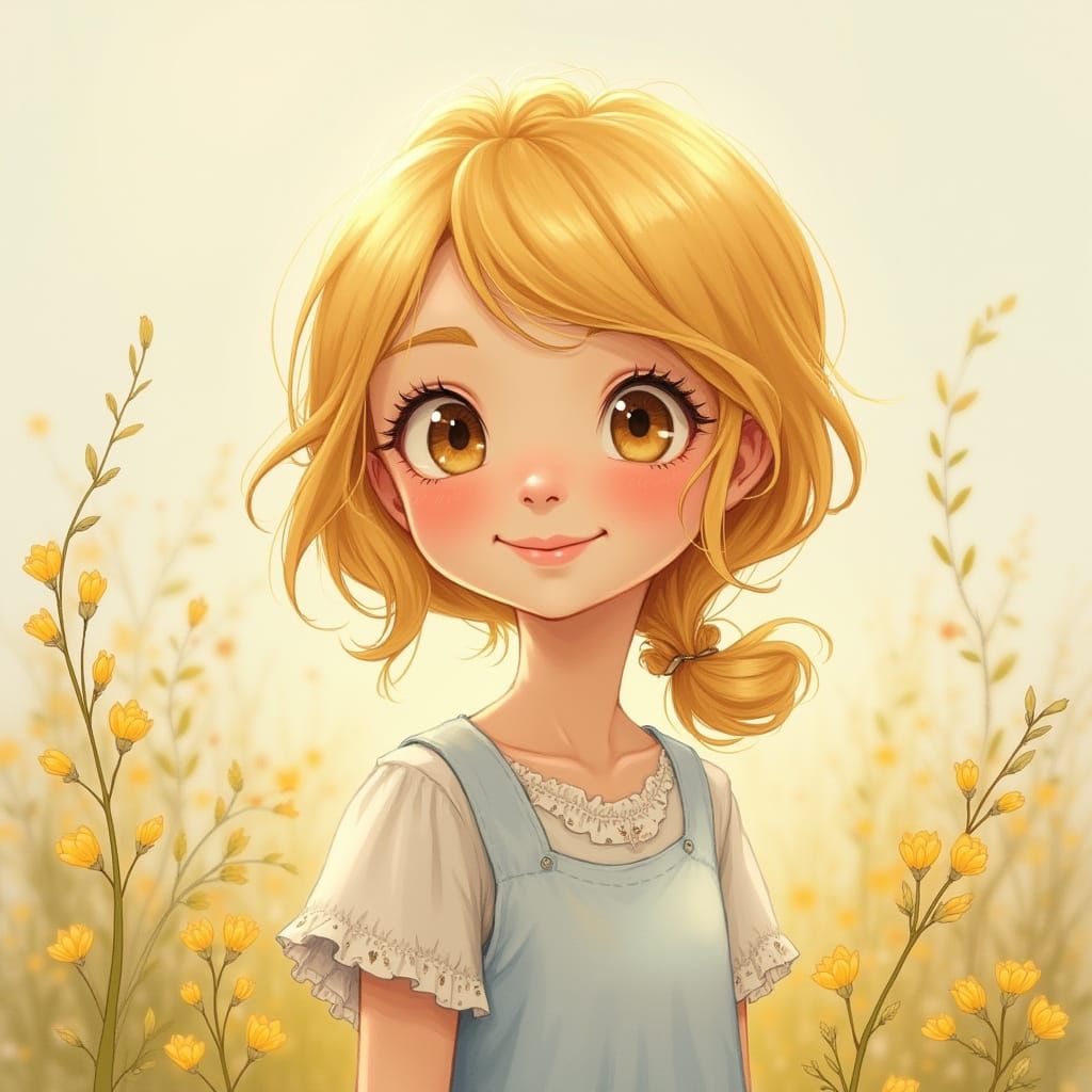 Kind Blond Woman in Whimsical Watercolor Style