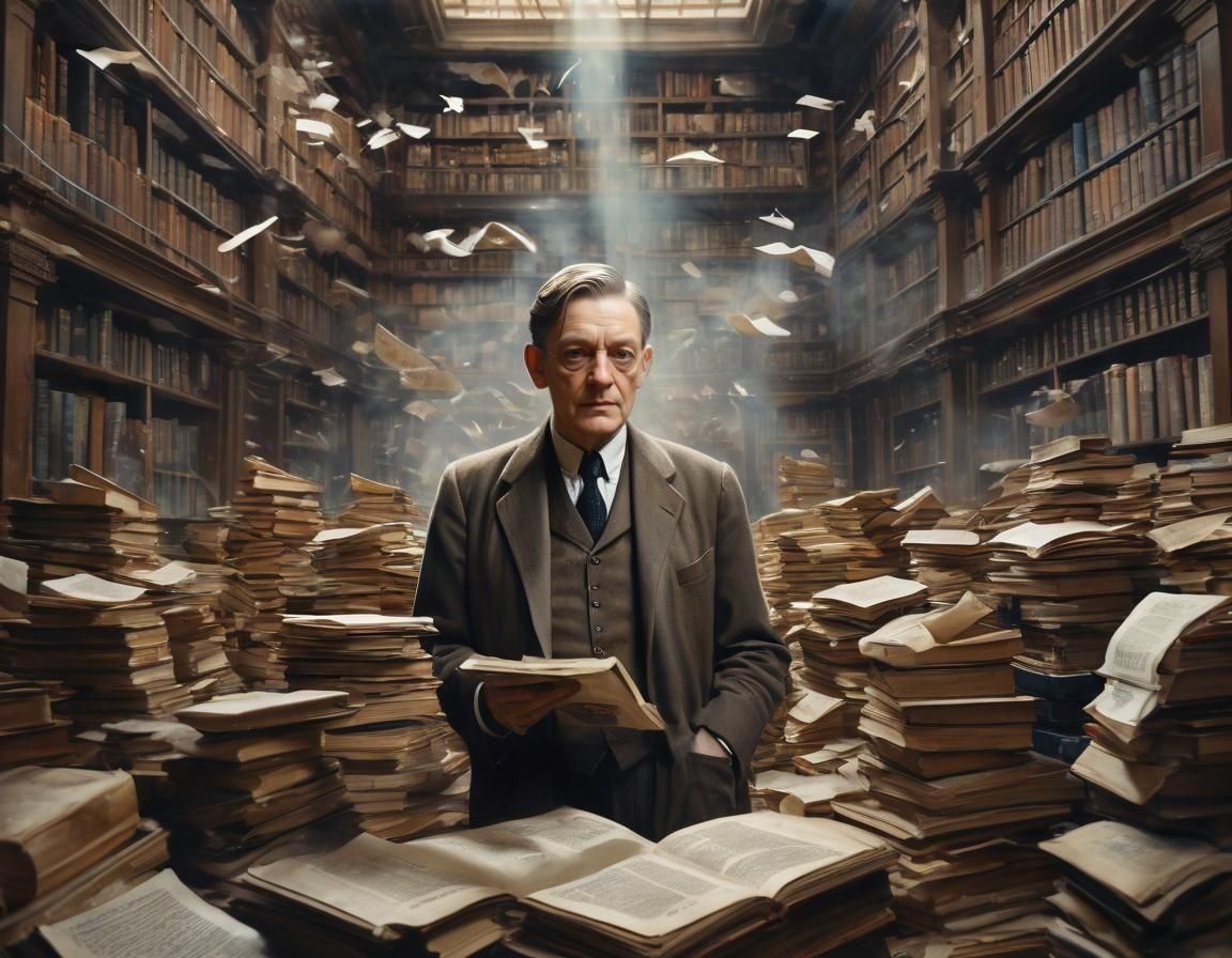 Dramatic Library Scene in Watercolor Style