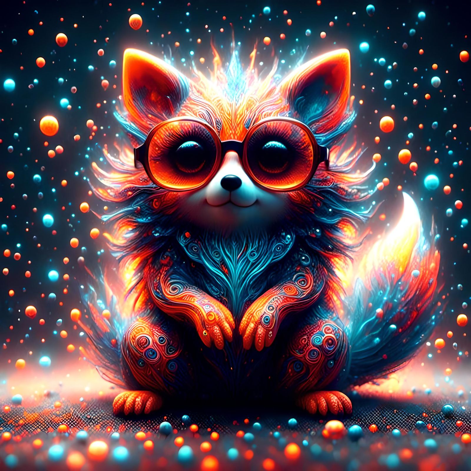 Cute Fuzzy Fox Creature Reflecting Moonlight