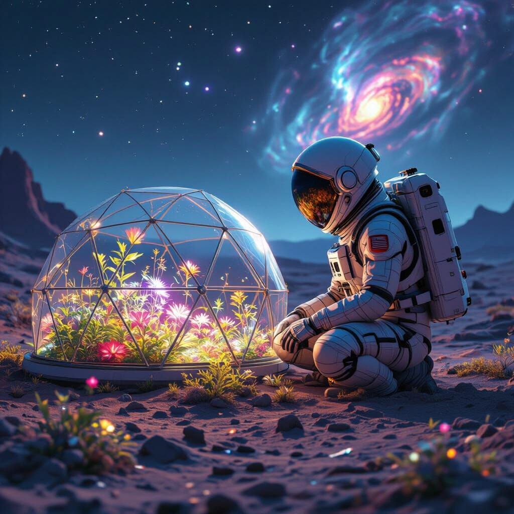 Bioluminescent Garden on Alien Planet: Astronaut's Sanctuary