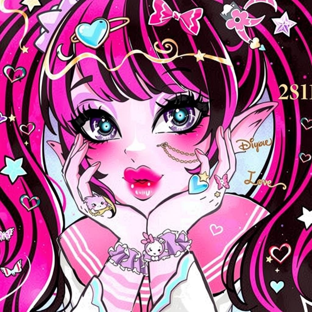 Ethereal Draculaura in Whimsical Fantasy Landscape