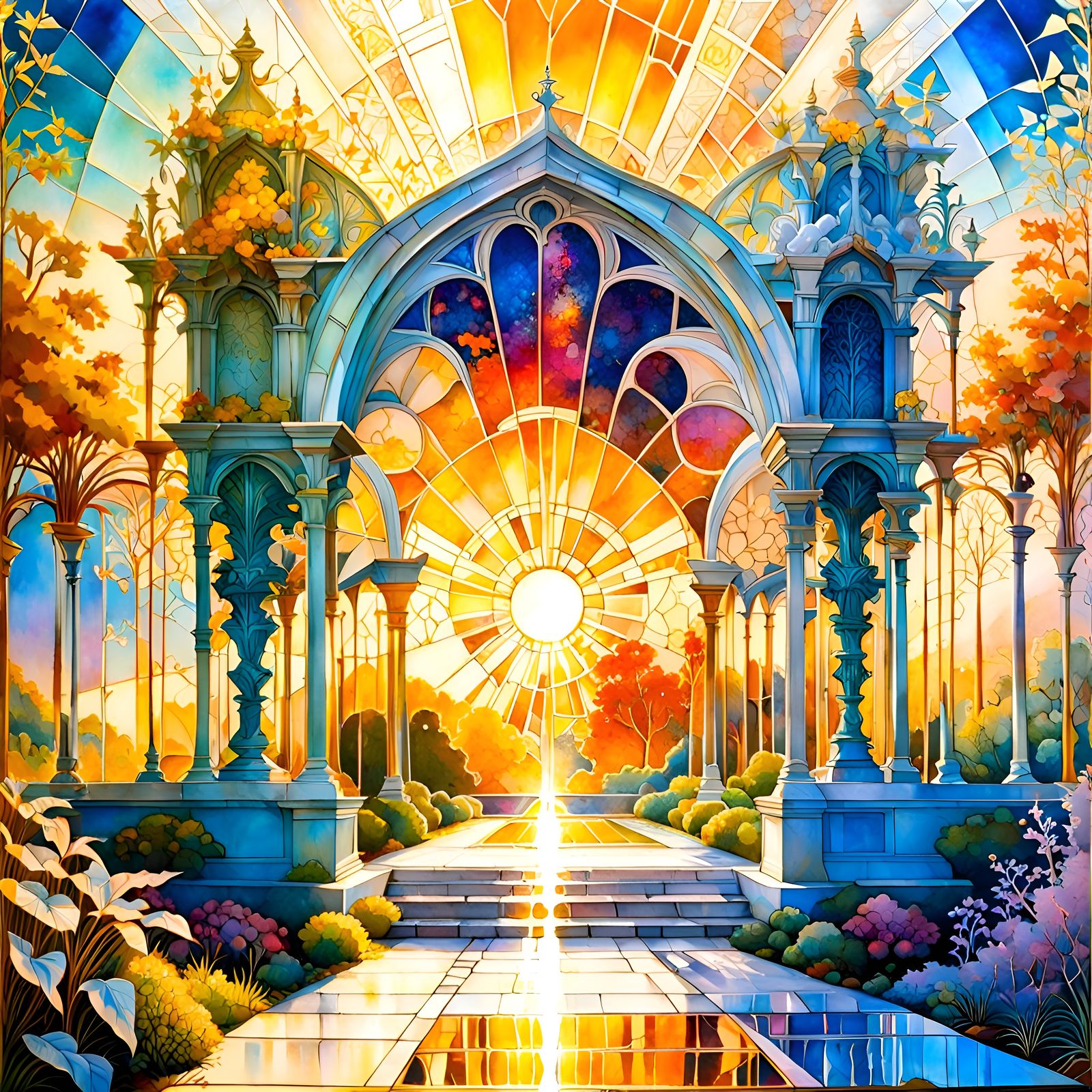 Renaissance Garden with Magical Elements in Surreal Style