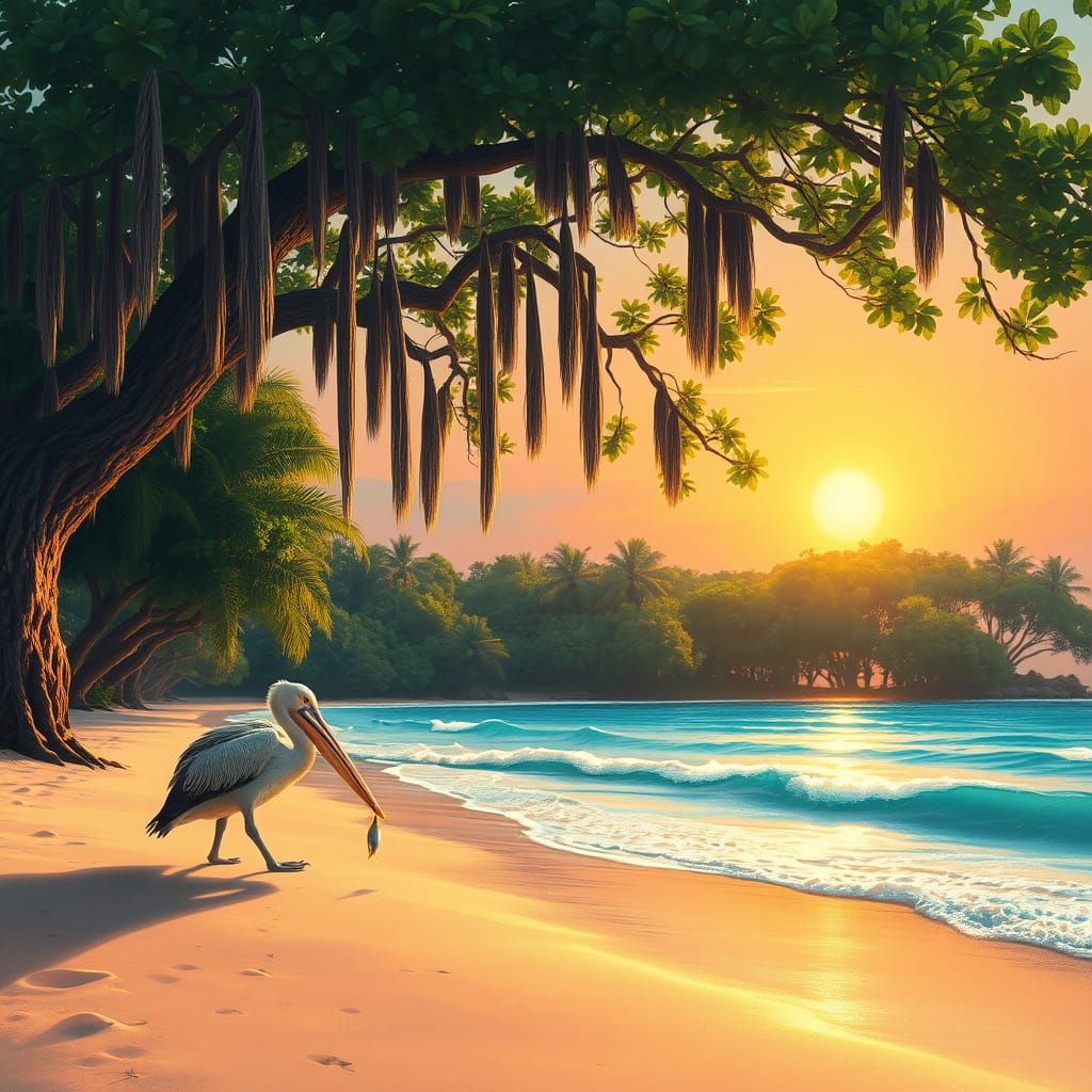 Majestic Pelican Strolls on Sunset Beach
