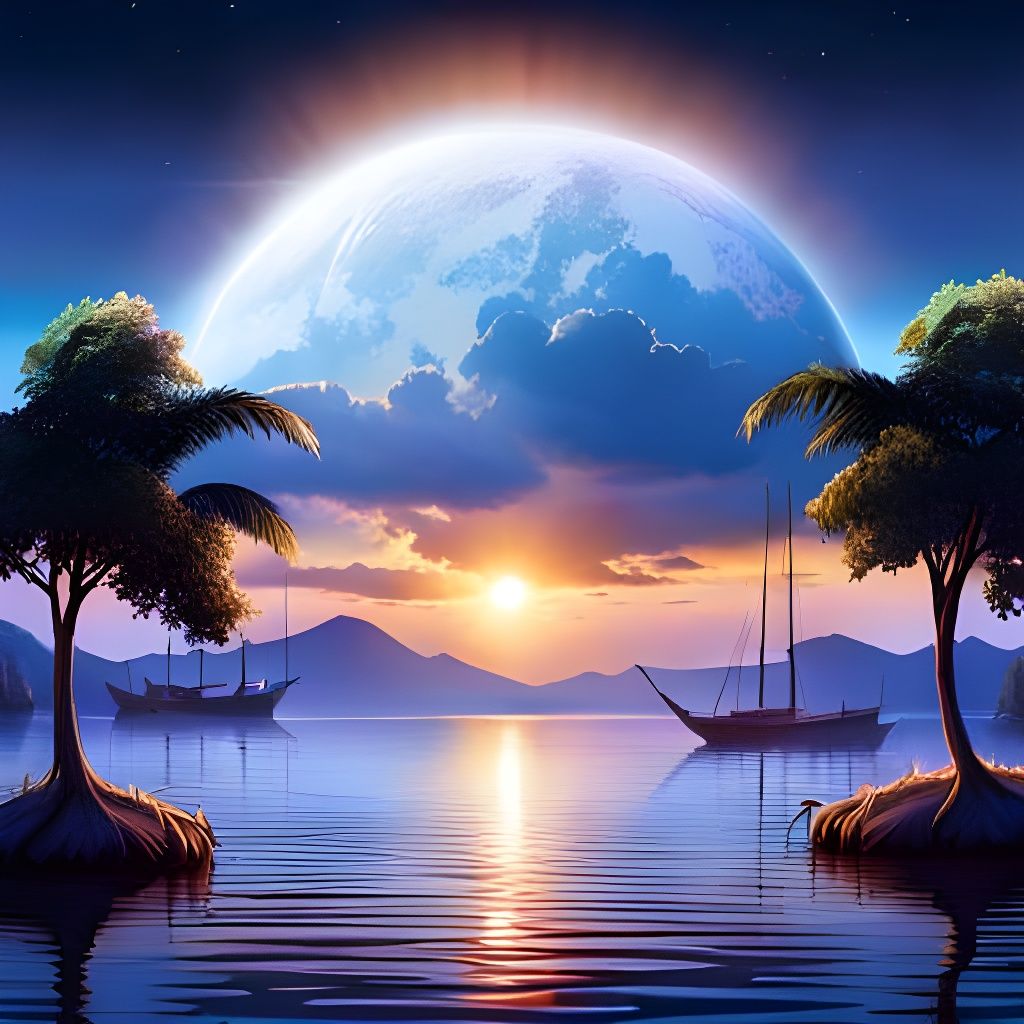 Magic Portal on Lake with Water Lilies: Digital Art