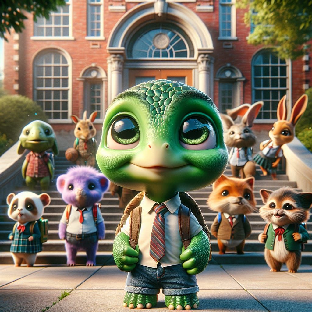 Cute Turtle Student at Fantasy Elementary School