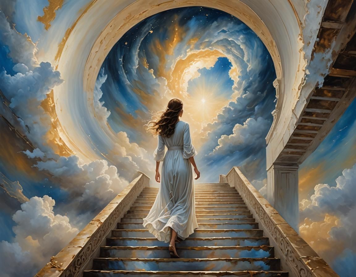 Woman Ascending to Heaven as Oil Painting