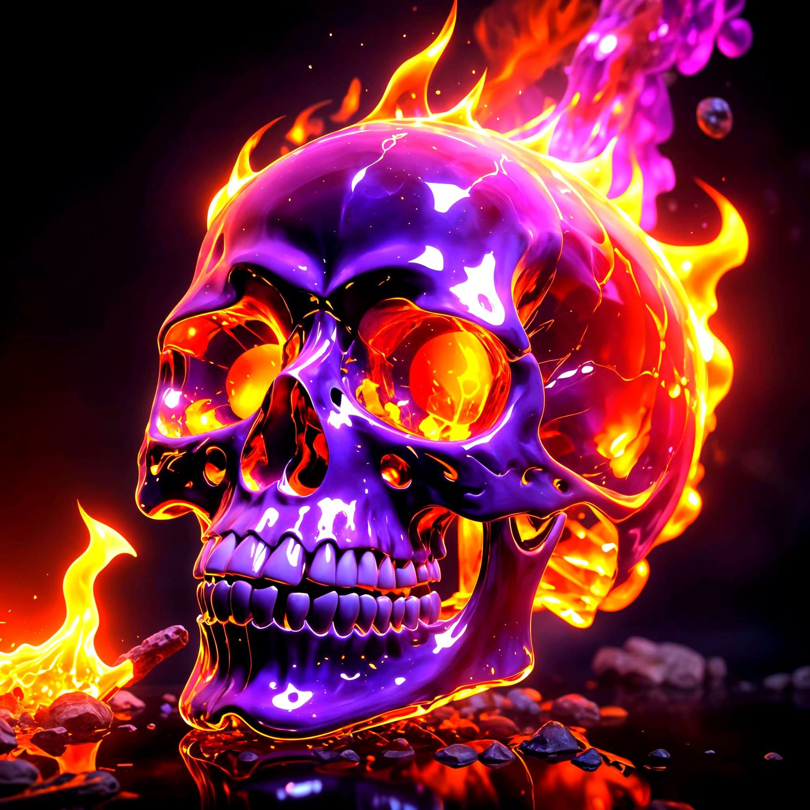 Fiery Crystal Skull in Cosmic Purple: Ray Traced