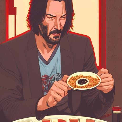 Keanu Reeves eating Ramen