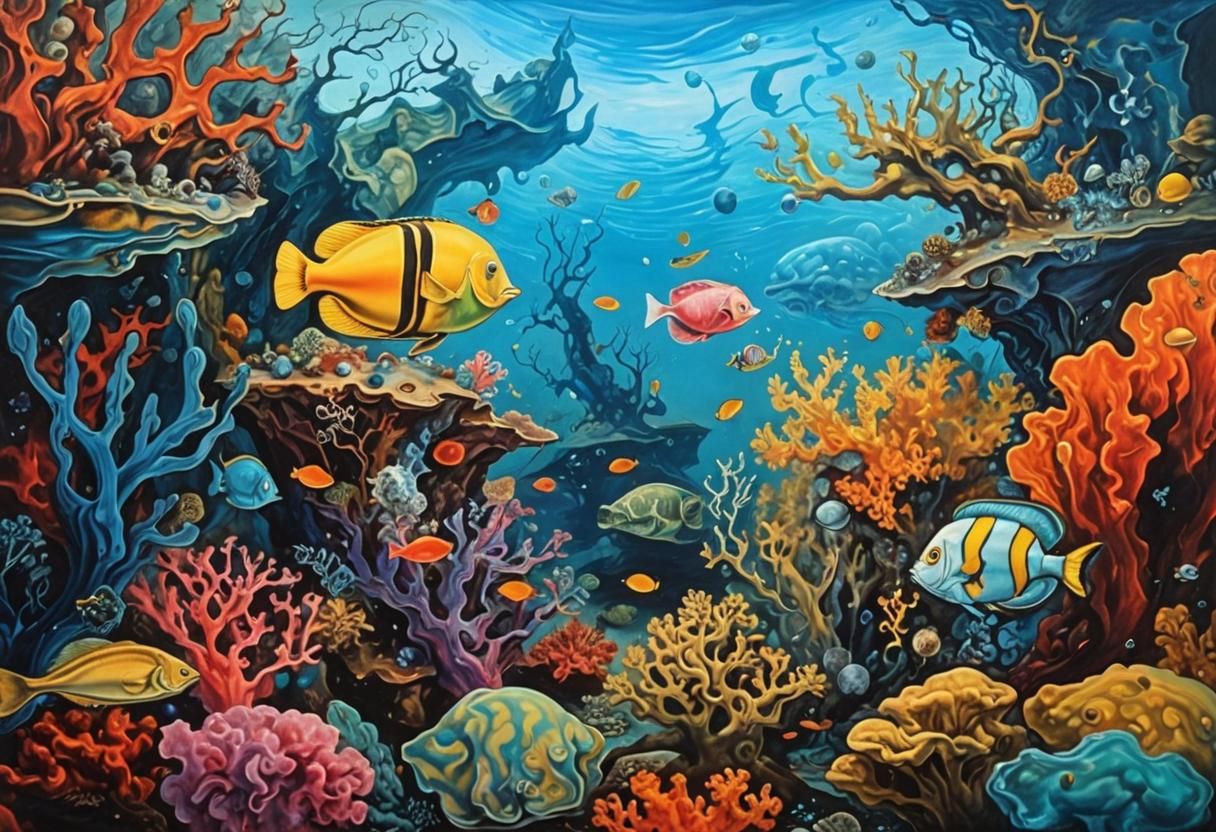 Surreal Underwater Sealife in Dali-esque Oil Painting