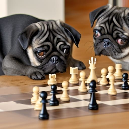 Pugs Engage in a Chess Match
