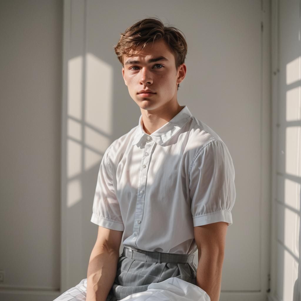 Muscular Boy in Dress: Realistic Portrait Photography