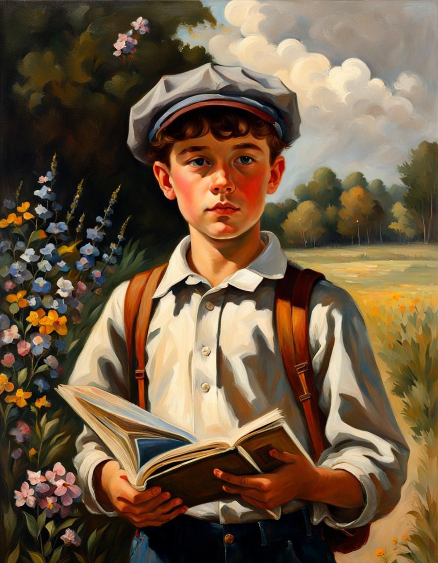 19th Century Paperboy Portrait in Chiaroscuro Style