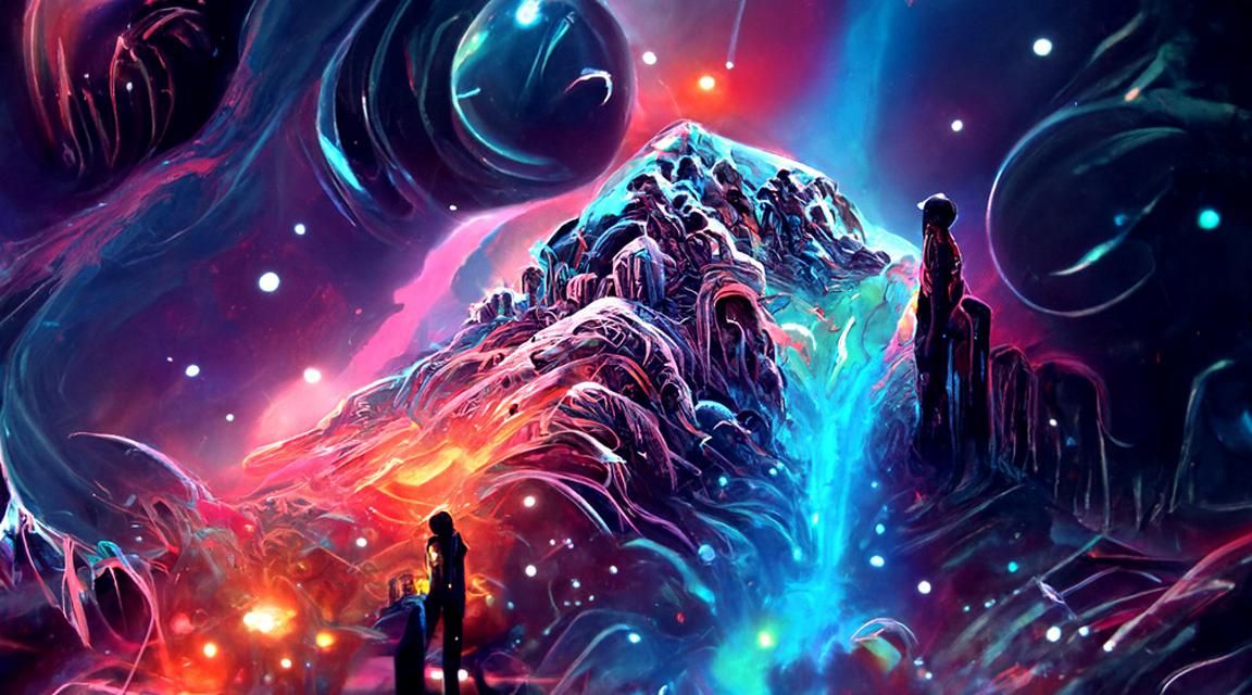 Vibrant Cosmic Crystal Landscape in Expressionist Style