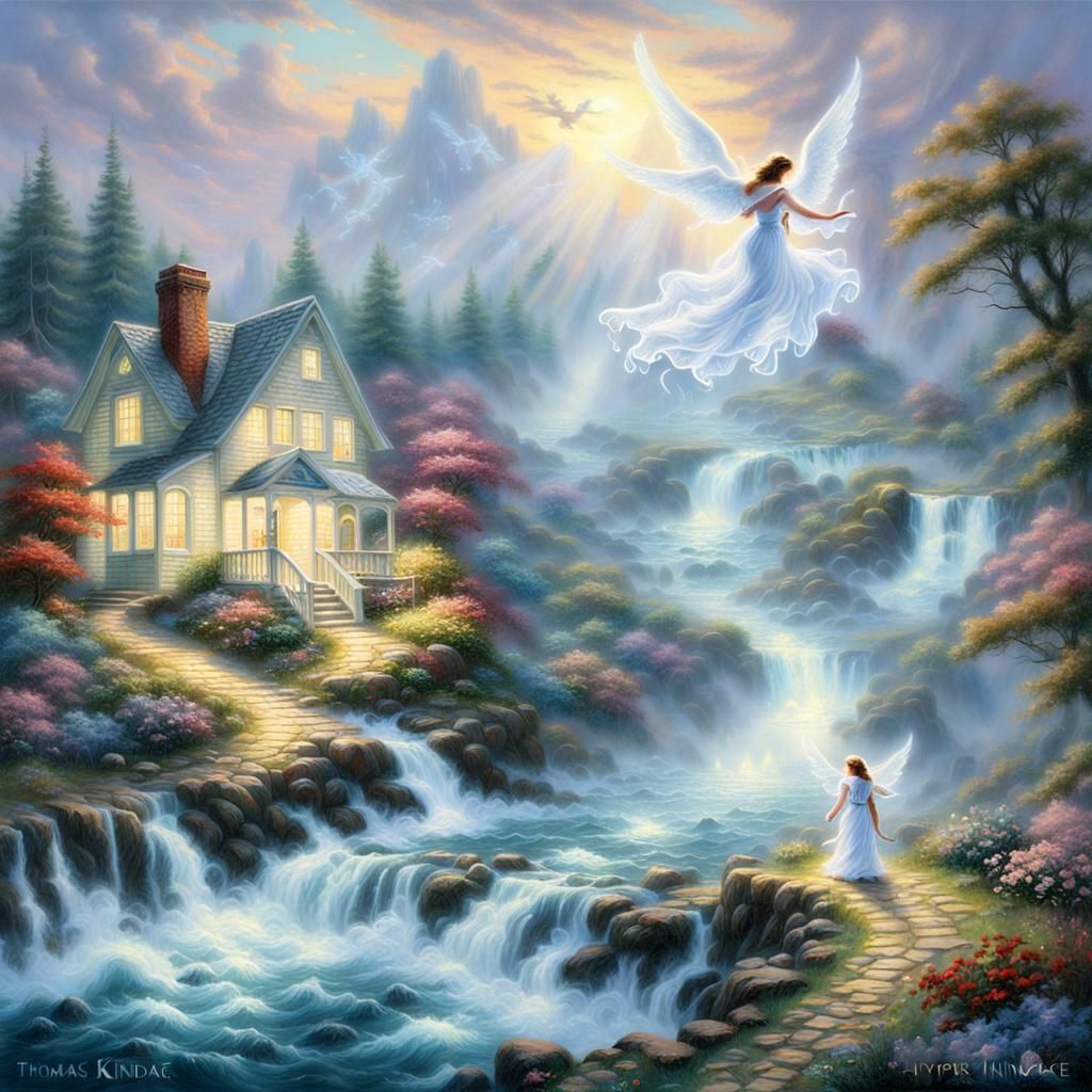 Ethereal Rescue Angel in Fantasy Landscape