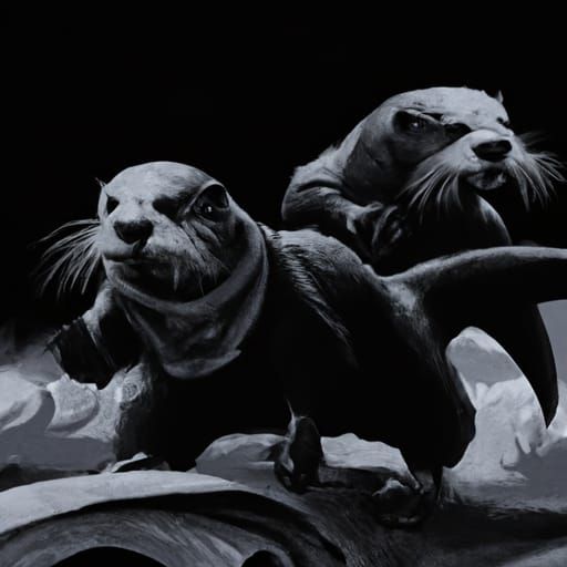 Warrior Otters in Horrific Engraving Style