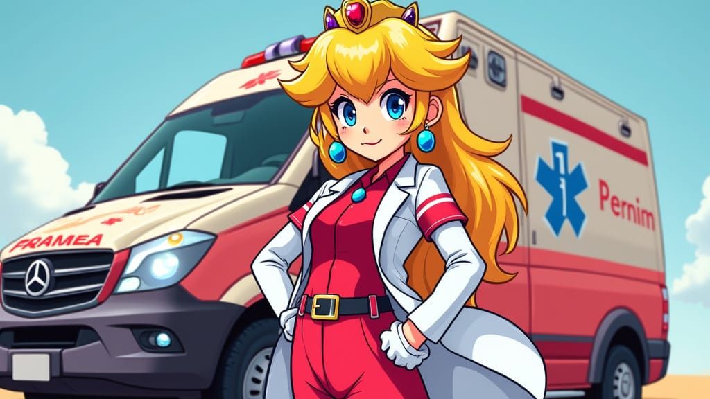 Princess Peach as Futuristic Paramedic in Vector Art