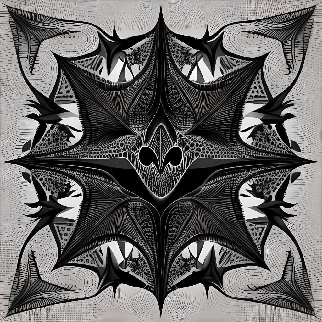 Abstract Vector Bat with Zentangle Elements
