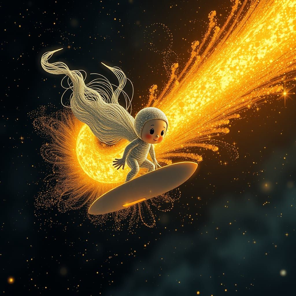 Kawaii Baby Surfer Rides Comet in Swirling Stardust