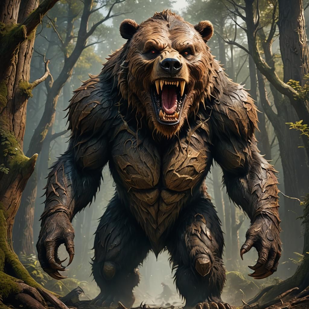 Hyperrealistic Portrait of a Monstrous Were-Bear Creature