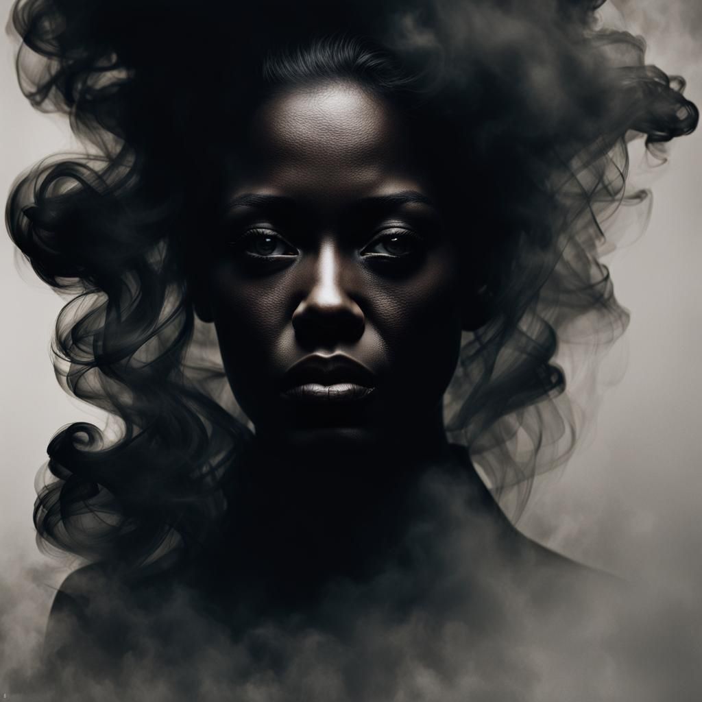 Hyperrealistic Smoke Woman Emerges from Fire