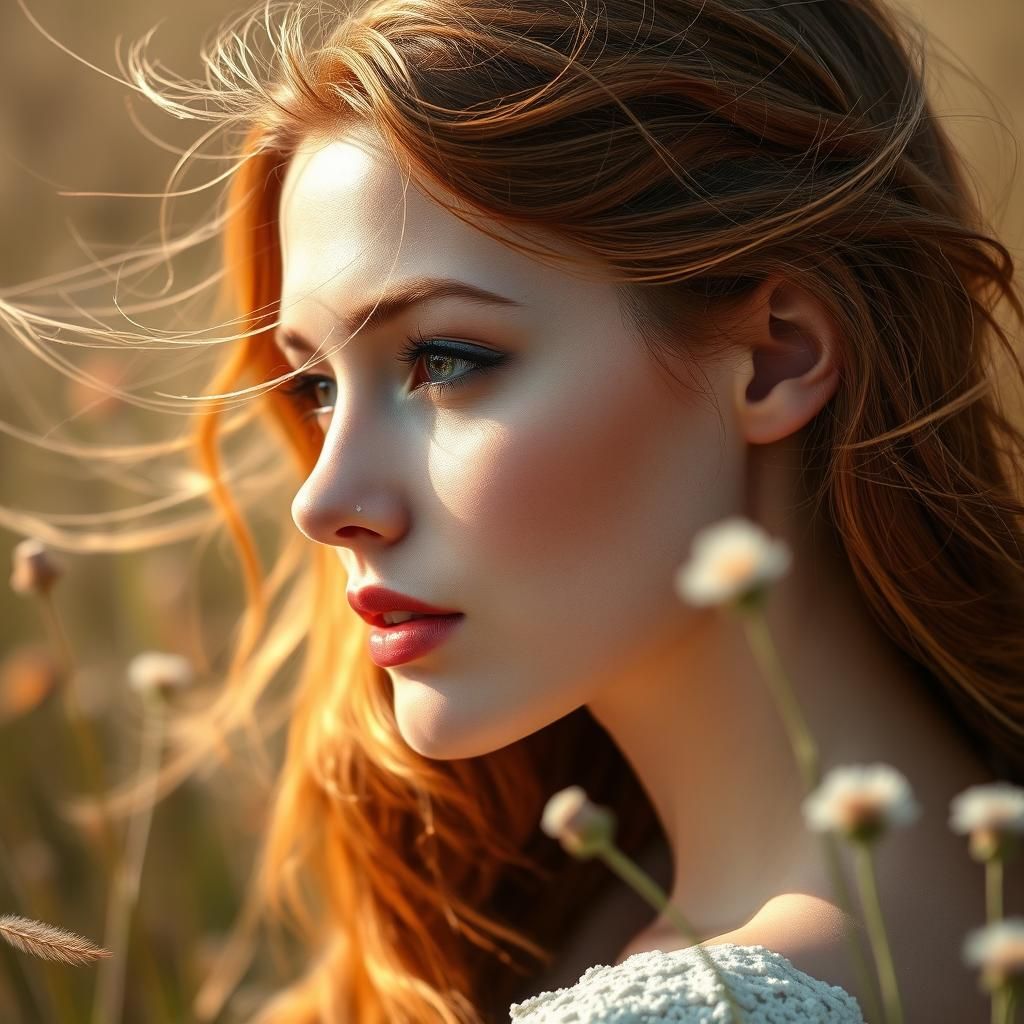 Auburn-Haired Woman Portrait in Pre-Raphaelite Style