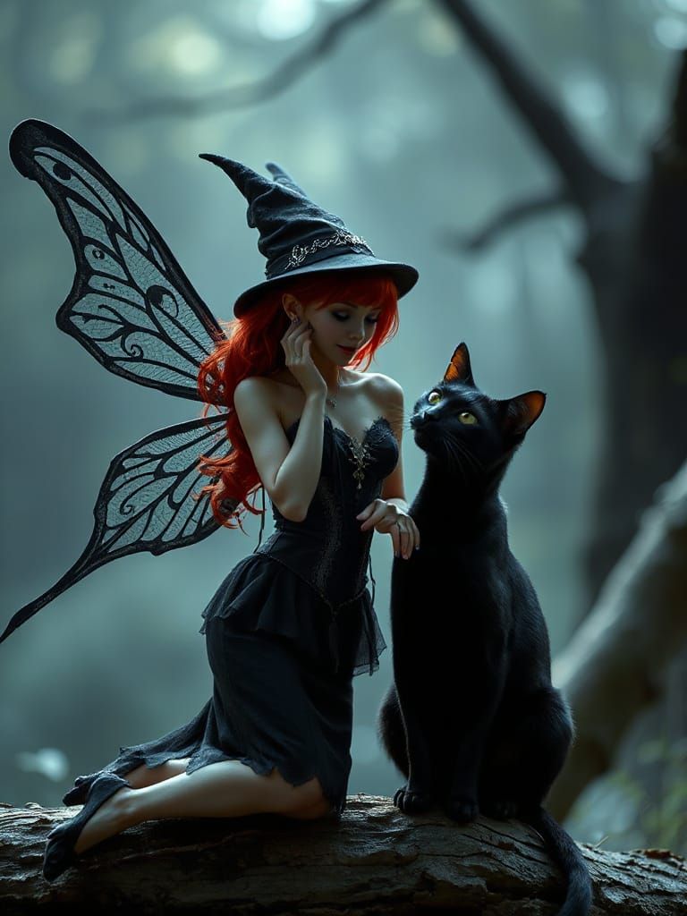 Gothic Fairy Whispers Secrets to Black Cat