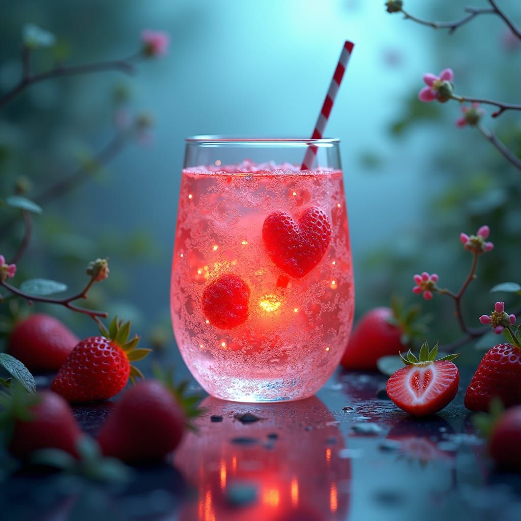 Heartbeat-Illuminated Crystal Glass with Strawberry Juice