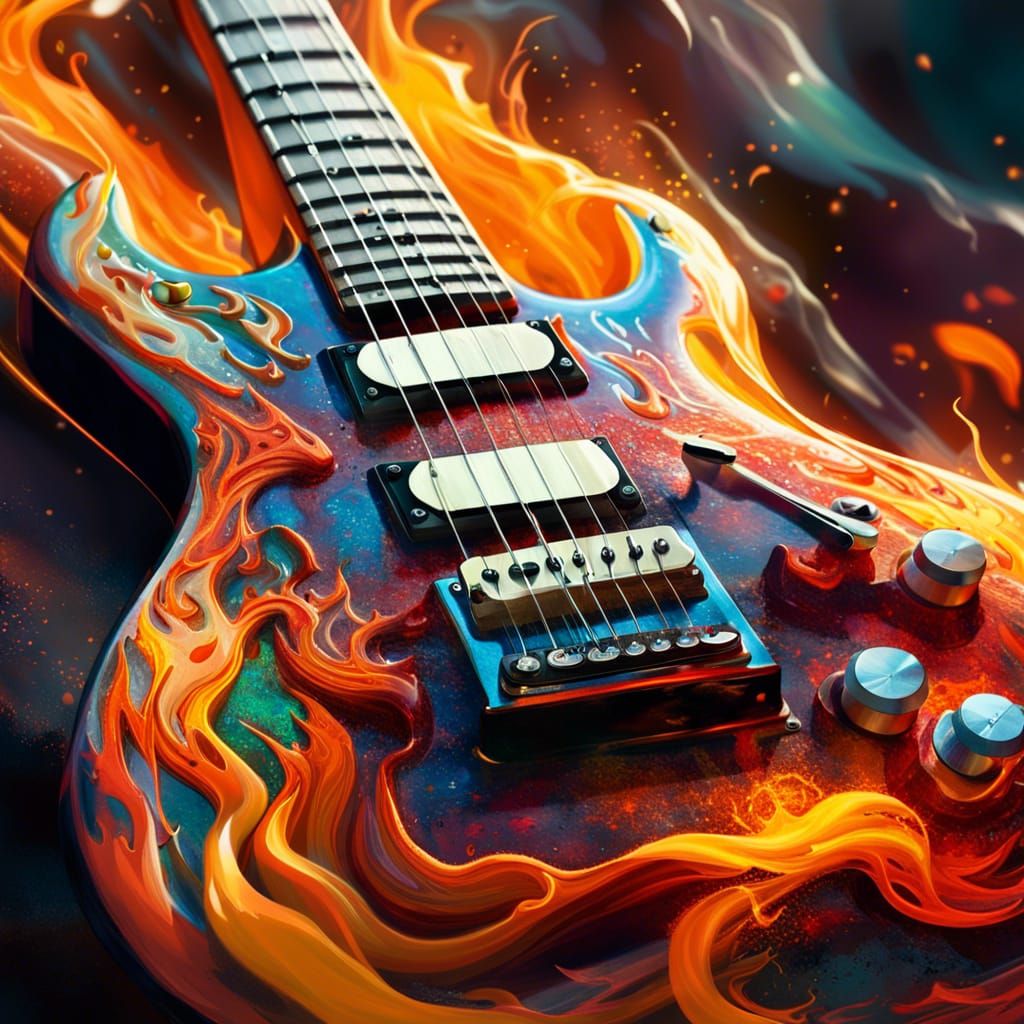 Fiery Hard Rock Album Art in Digital Painting Style