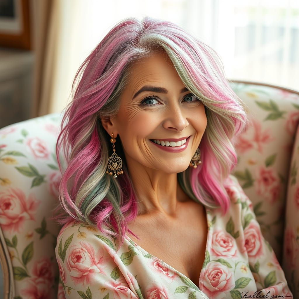 Portrait of Woman with Pink and Green Hair