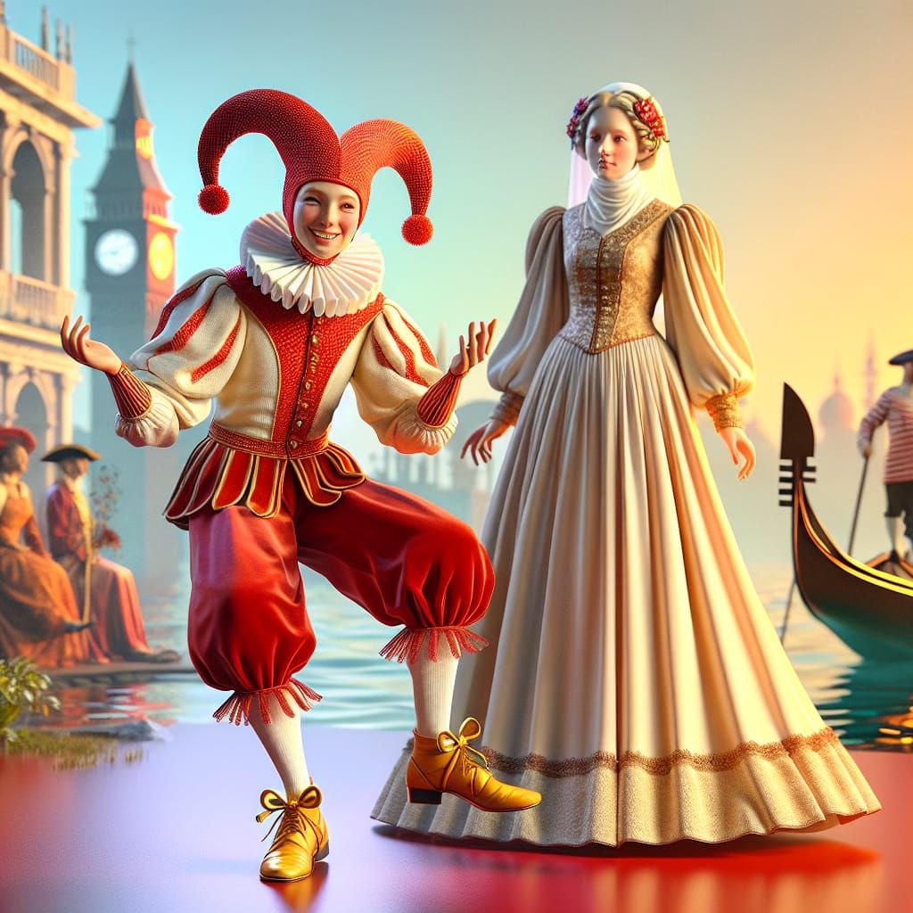 Surreal Jester and Woman in 3D Digital Art