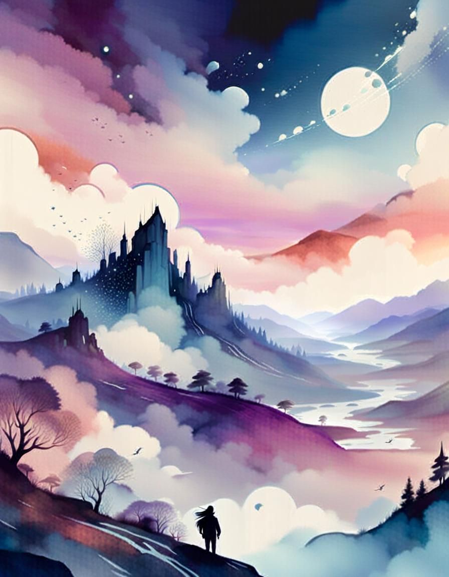 Dreamy Cityscape at Night in Panoramic View