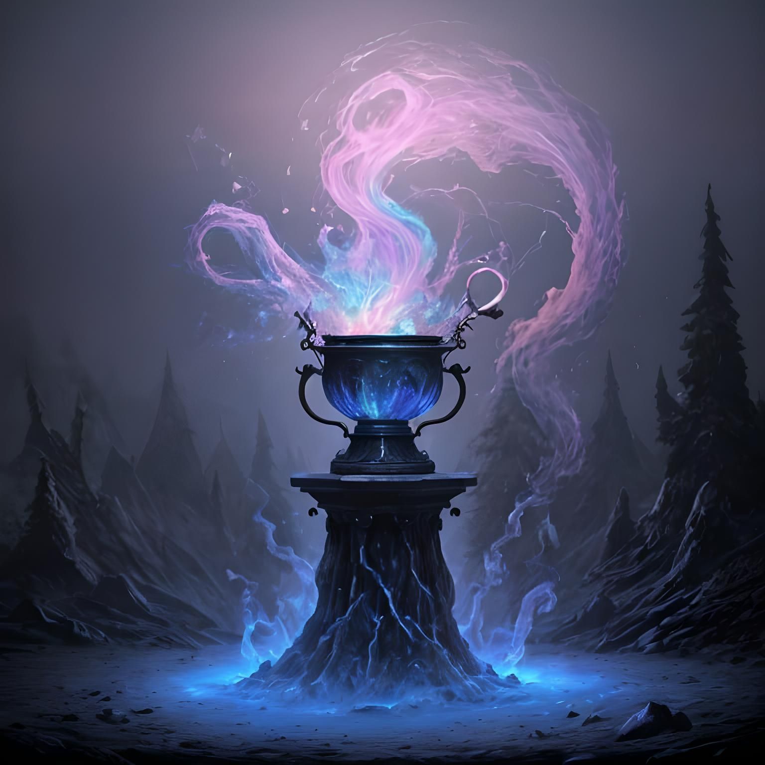 Charming Witch Brewing Potion in Magical Cauldron