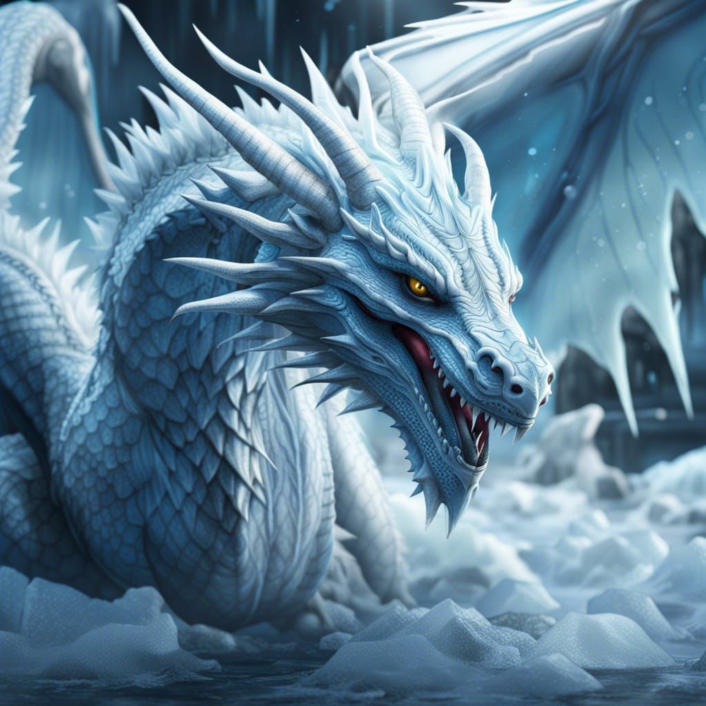 Beautiful white dragon frozen in ice