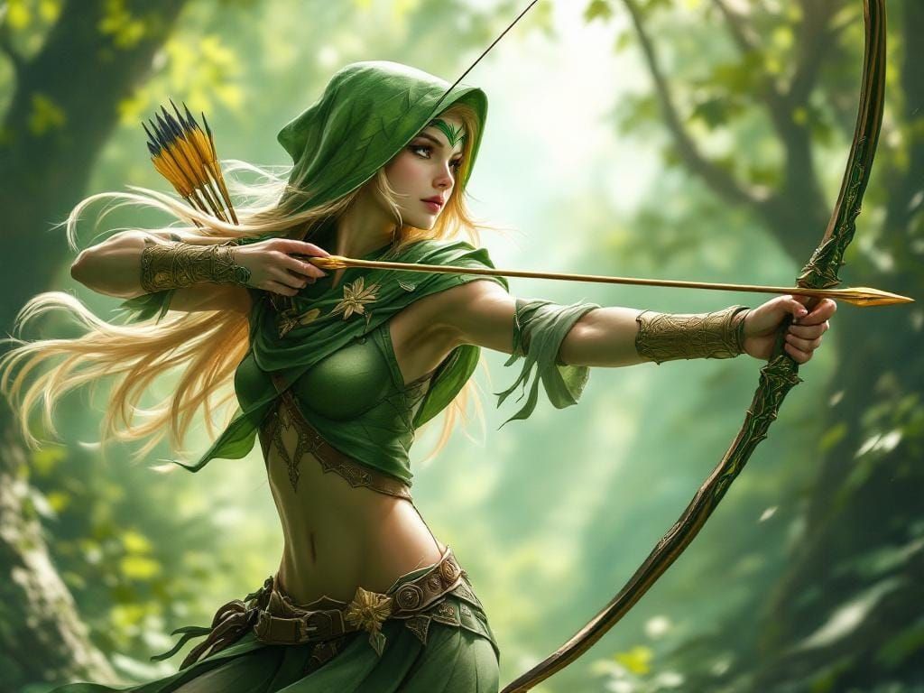 Elven Archer in Mystical Forest, as Digital Art
