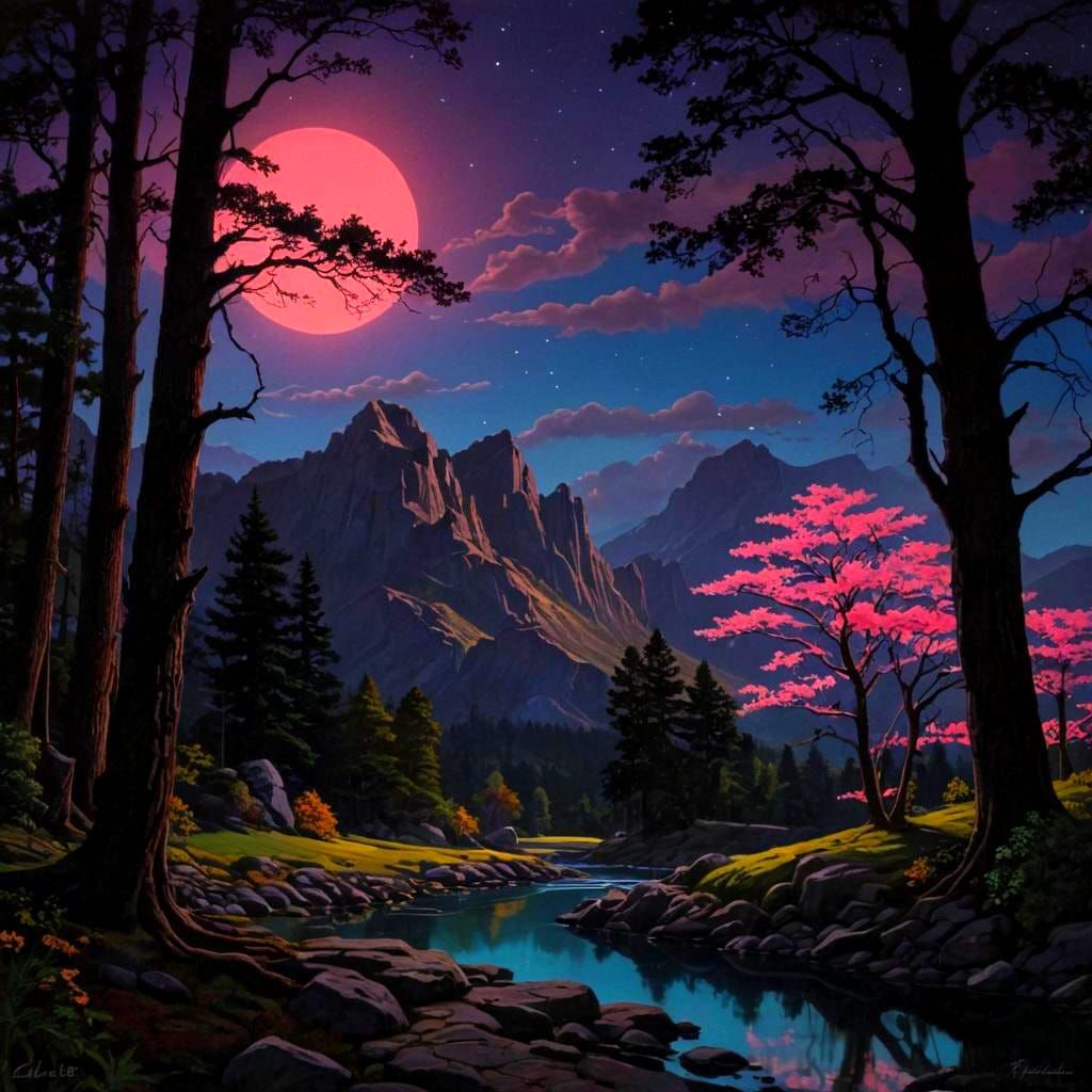 Electric Neon Fantasy Landscape in Photorealistic Style