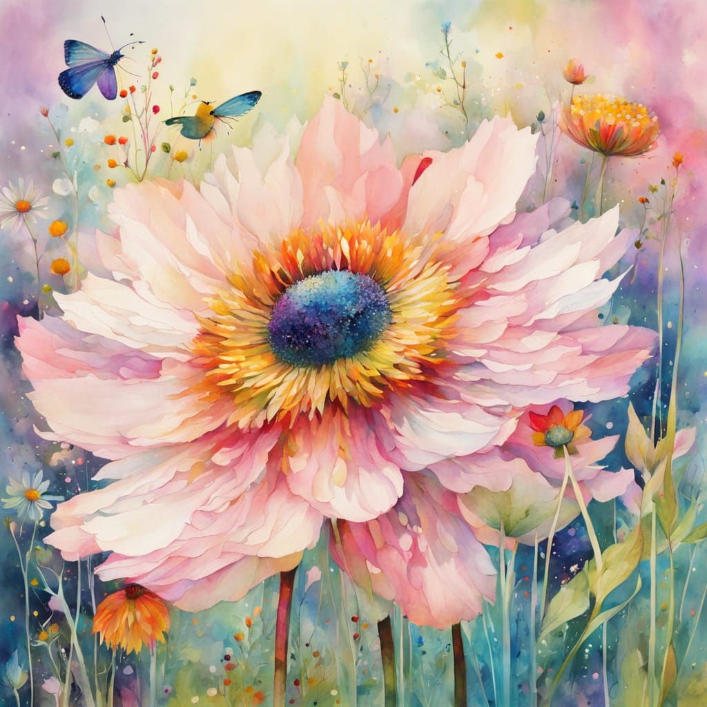 Surreal Wildflower Illustration with Cubism Details