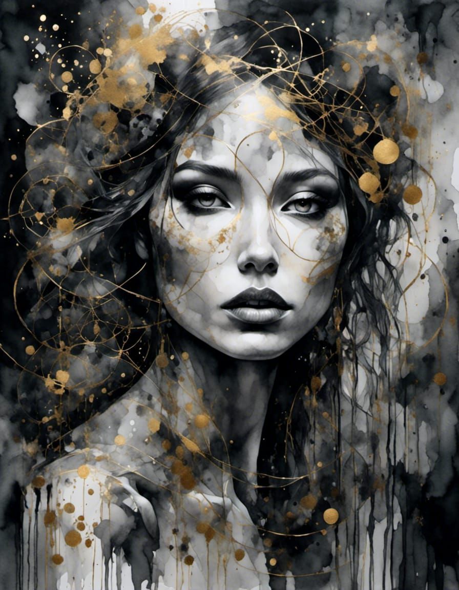 Monochrome Fairy Portrait in Deep Forest with Gold