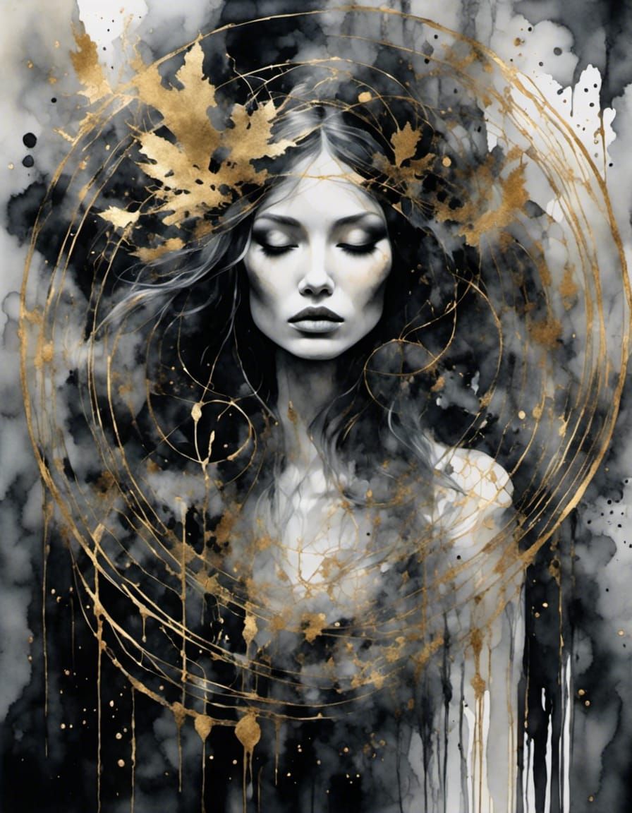 Monochrome Fairy Portrait with Golden Details